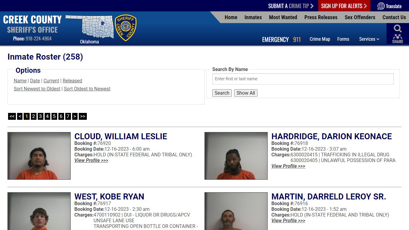 Inmate Roster - Current Inmates Booking Date Descending - Creek County ...